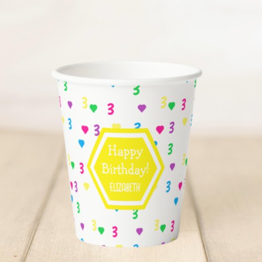 Rainbow Hearts 3. Geburtstag Pappbecher