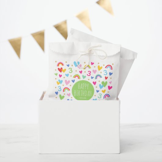 Rainbow Hearts 3. Geburtstag Party Name Grün Geschenktütchen (Party)
