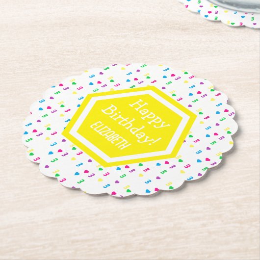 Rainbow Hearts 3. Geburtstag Untersetzer (angewinkelt)