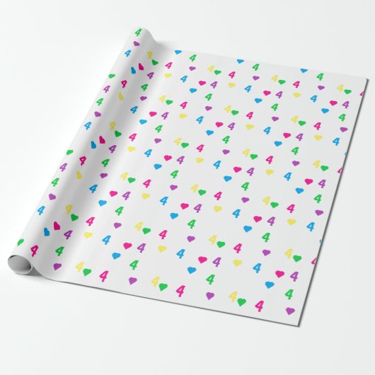 Rainbow Hearts 4. Geburtstag Geschenkpapier (Ungerollt)