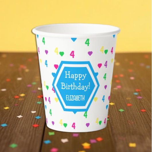 Rainbow Hearts 4. Geburtstag Pappbecher