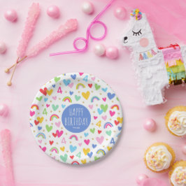 Rainbow Hearts 4. Geburtstag Party Individuelle Na Pappteller