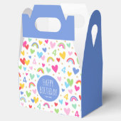 Rainbow Hearts 4. Geburtstag Party Name Blau Geschenkschachtel (Geöffnet)