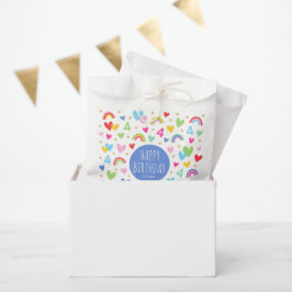 Rainbow Hearts 4. Geburtstag Party Name Blau Geschenktütchen