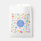 Rainbow Hearts 4. Geburtstag Party Name Blau Geschenktütchen (Vorderseite)