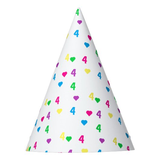 Rainbow Hearts 4. Geburtstag Partyhütchen (Vorderseite)