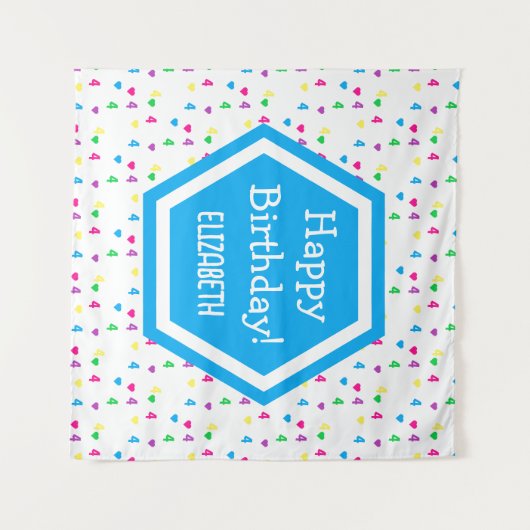 Rainbow Hearts 4. Geburtstag Wandteppich (Vorderseite (Horizontal))