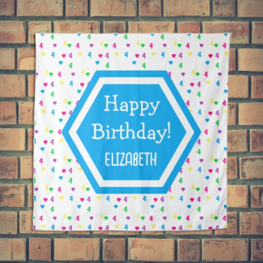 Rainbow Hearts 4. Geburtstag Wandteppich