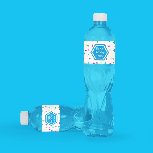 Rainbow Hearts 4. Geburtstag Wasserflaschenetikett