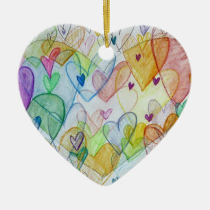 Rainbow Hearts Art Custom Holiday Geschenk Ornamen Keramik Ornament