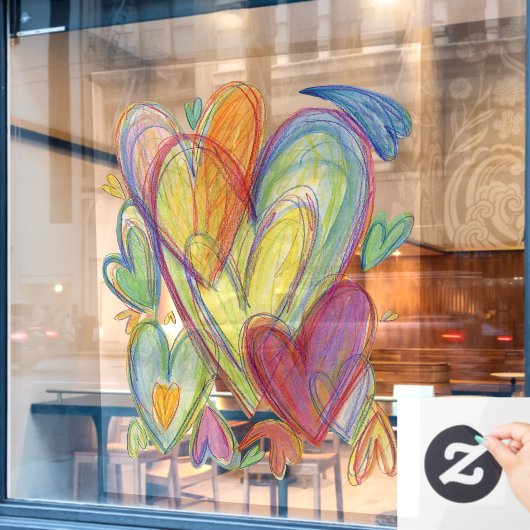 Rainbow Hearts Art Decoration Window Fensteraufkleber (Café-Fenster)