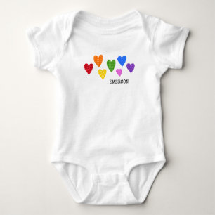 Rainbow Hearts Baby NAME Liebe Artisan Colorful Fu Baby Strampler