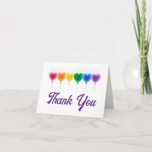 Rainbow Hearts Balloons geklappt Danke Karten (Vorderseite)