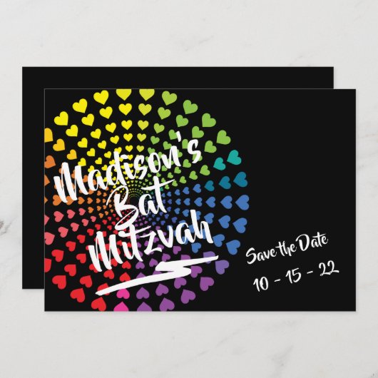 RAINBOW HEARTS Bat Mitzvah Save the Date (Vorne/Hinten)