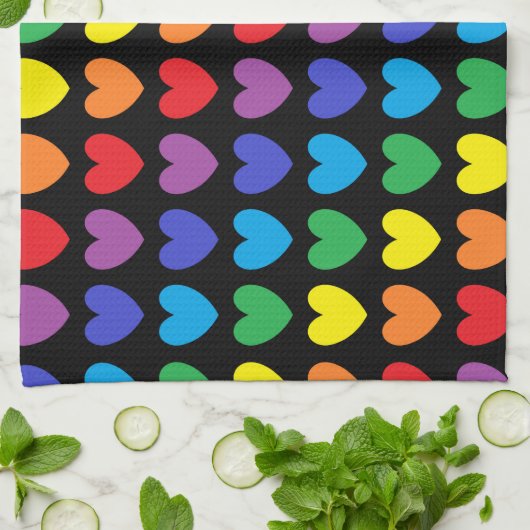 Rainbow Hearts Black Geschirrtuch (Gefaltet)
