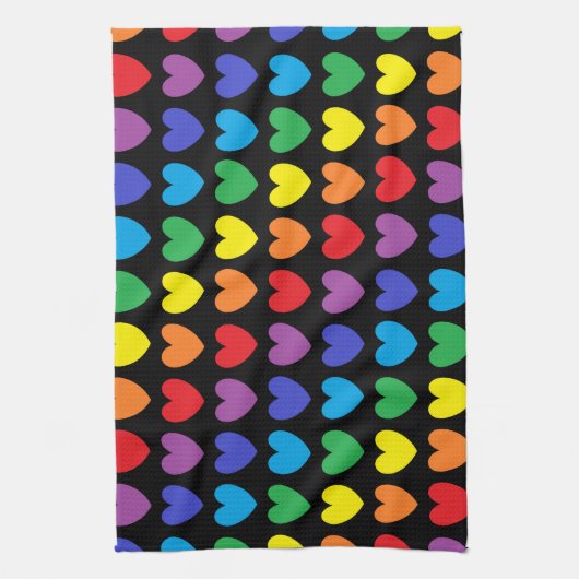Rainbow Hearts Black Geschirrtuch (Vertikal)