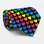 Rainbow Hearts Black Krawatte (Gerollt)