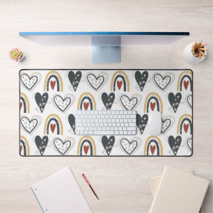 Rainbow Hearts Boho Muster Gelb Rot Grau Schreibtischunterlage