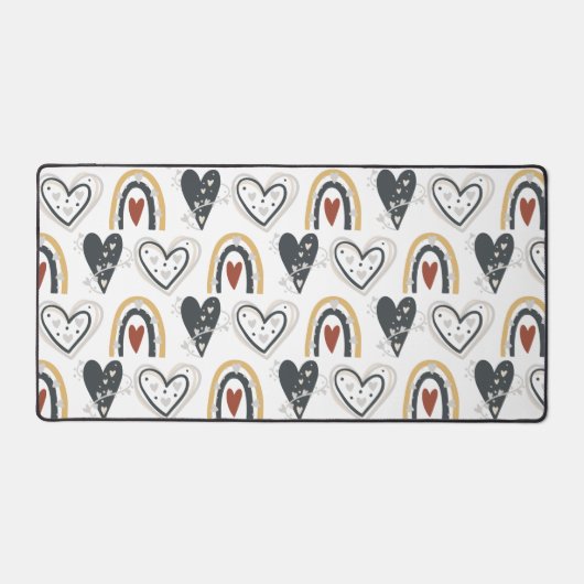 Rainbow Hearts Boho Muster Gelb Rot Grau Schreibtischunterlage (Vorderseite)