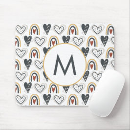 Rainbow Hearts Boho Muster Monogram Initial Mousepad
