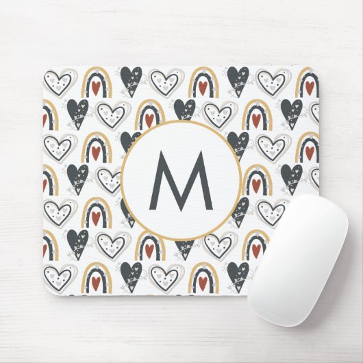 Rainbow Hearts Boho Muster Monogram Initial Mousepad (Mit Mouse)