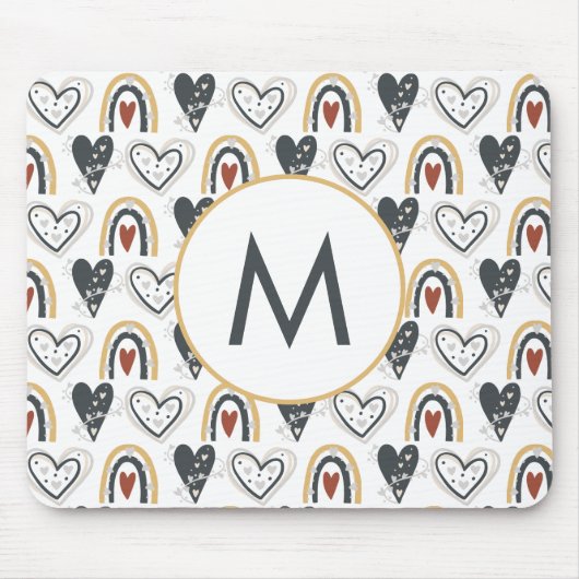 Rainbow Hearts Boho Muster Monogram Initial Mousepad (Vorne)