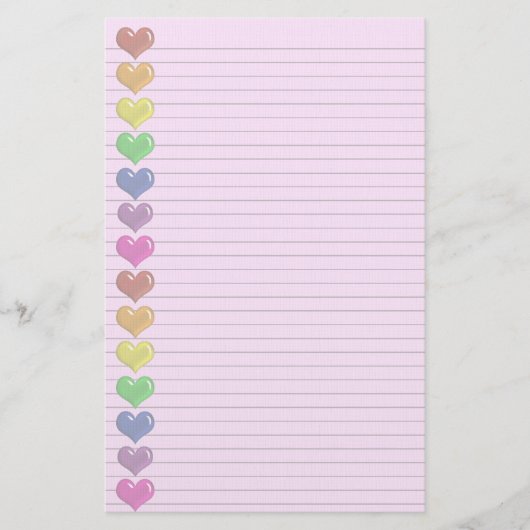 Rainbow Hearts Border optionale Linien Schreibpapi Briefpapier (Vorderseite)
