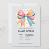 Rainbow Hearts Bow Baby Shower Einladung (Vorderseite)