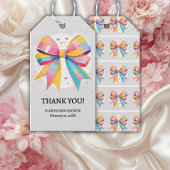 Rainbow Hearts Bow Baby Shower Geschenkanhänger