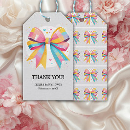 Rainbow Hearts Bow Baby Shower Geschenkanhänger