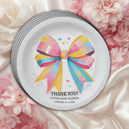 Rainbow Hearts Bow Baby Shower Pappteller