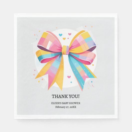 Rainbow Hearts Bow Baby Shower Serviette (Vorderseite)