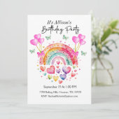Rainbow Hearts Butterflies Geburtstag Einladung (Stehend Vorderseite)