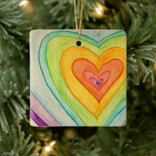 Rainbow Hearts Custom Holiday Gift Ornamente