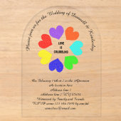 Rainbow Hearts Custom Wedding der interrassischen Acryleinladungen (Vorderseite)