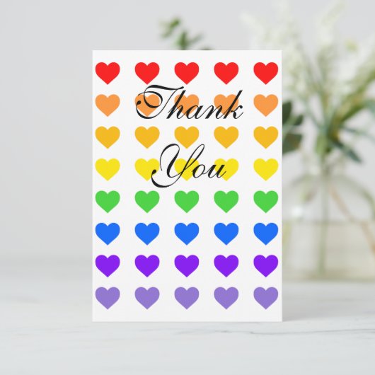 Rainbow Hearts Dankeskarte (Stehend Vorderseite)