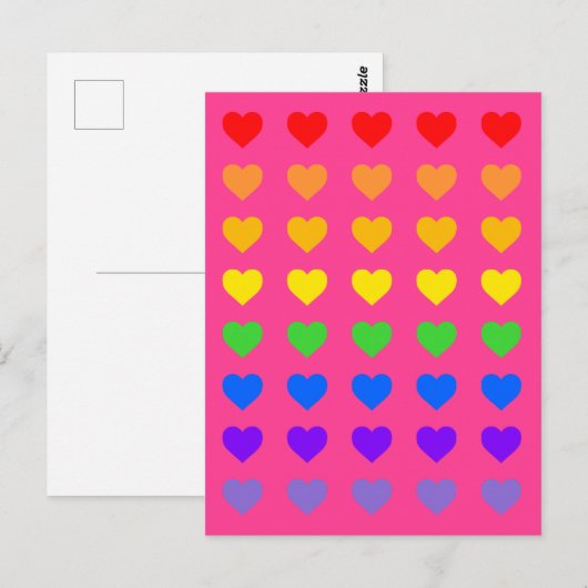 Rainbow Hearts Deep Pink Postkarte (Vorne/Hinten)