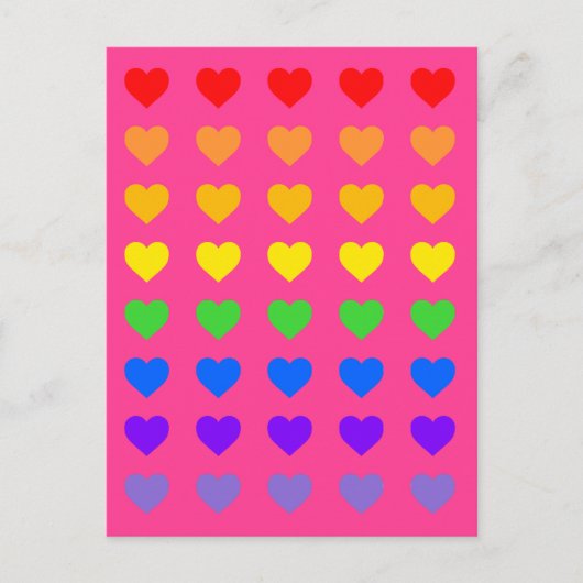 Rainbow Hearts Deep Pink Postkarte (Vorderseite)