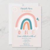 Rainbow Hearts Einladung zum ersten Geburtstag (Vorderseite)