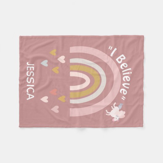 Rainbow Hearts glauben an Einhörner Personalisiert Fleecedecke (Vorderseite (Horizontal))