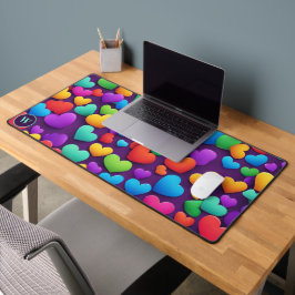 Rainbow Hearts Monogram Schreibtischunterlage