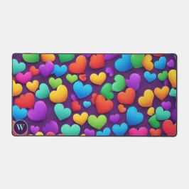Rainbow Hearts Monogram Schreibtischunterlage
