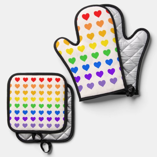 Rainbow Hearts Ofenhandschuh & Topflappen-Set (Vorderseite/Rückseite)
