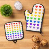 Rainbow Hearts Ofenhandschuh & Topflappen-Set (Oben Unten)