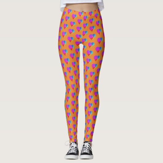 Rainbow Hearts on Orange Leggings (Vorderseite)