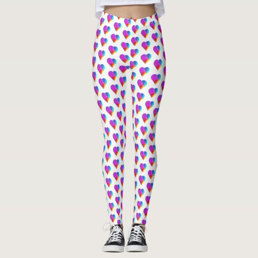 Rainbow Hearts on White Leggings (Vorderseite)