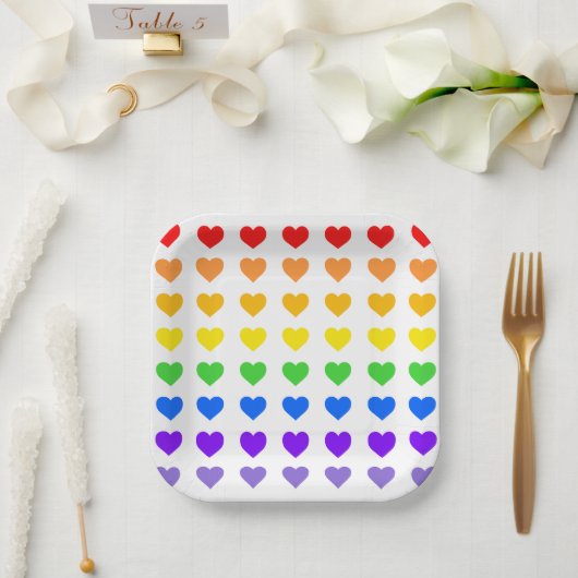 Rainbow Hearts Pappteller (Hochzeit)