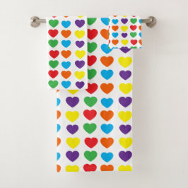 Rainbow Hearts Pattern Badhandtuch Set