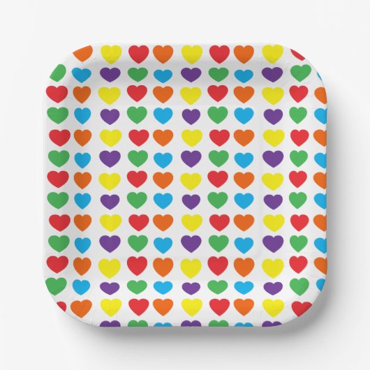 Rainbow Hearts Pattern Pappteller (Vorderseite)