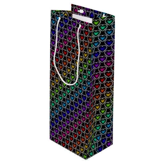 Rainbow Hearts Pattern Weinbeutel Geschenktüte Für Weinflaschen (Vorderseite Schrägansicht)